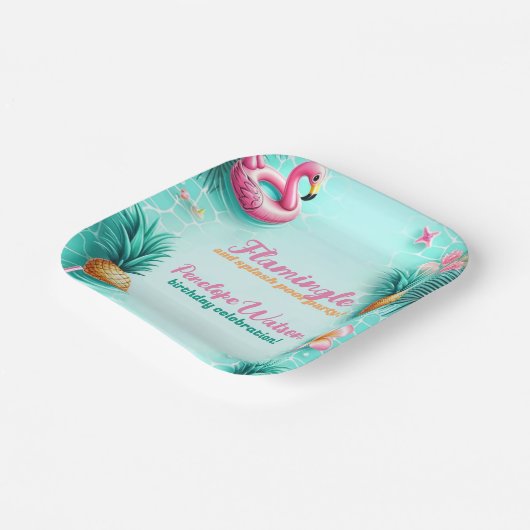 Leuk Flamingo en ananas Zomerzwembad Party Papieren Bordje (Gebogen)