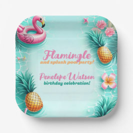 Leuk Flamingo en ananas Zomerzwembad Party Papieren Bordje