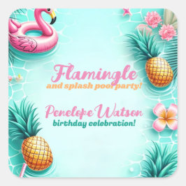 Leuk Flamingo en ananas Zomerzwembad Party Vierkante Sticker