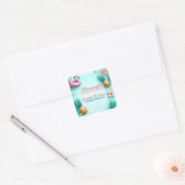 Leuk Flamingo en ananas Zomerzwembad Party Vierkante Sticker (Envelop)