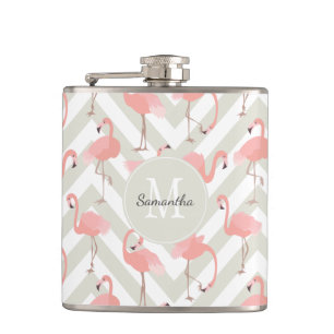 Leuk Flamingo patroon met Monogram Heupfles