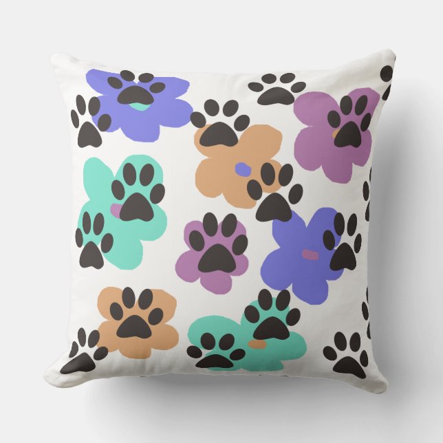 Leuk Funky Kleurrijke Cool Paw Print Sierkussen (Voorkant)