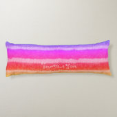Leuk gebreid felroze lila en sinaasappel gestreept lichaamskussen (Achterkant)