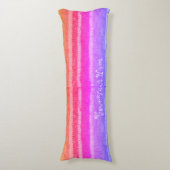 Leuk gebreid felroze lila en sinaasappel gestreept lichaamskussen (Voorkant Verticaal)