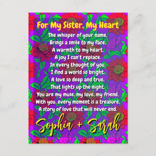 Leuk gedicht voor mijn zus | Gepersonaliseerde blo Briefkaart (Voorkant)