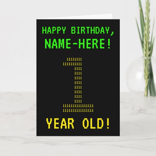 Leuk, Geeky, Nerdy "1 JAAR OUD!" Verjaardag Kaart (Voorkant)