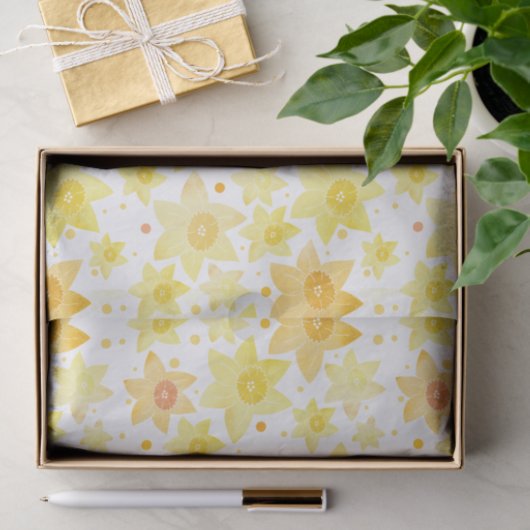 Leuk Geel Aquarel Daffodil & Stippen Patroon Tissuepapier (Geschenk)