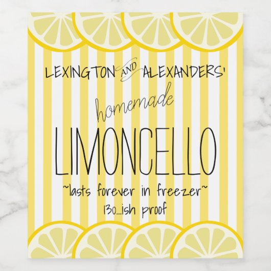 Leuk geel gestreept Limoncello flesetiket | Wijn Etiket (Enkel label)