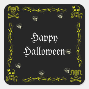 Leuk Geel Meisje Gotische Skulls Halloween Vierkante Sticker
