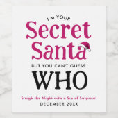 Leuk geheim Santa Rood en Wit Pet Modern script Wijn Etiket (Enkel label)