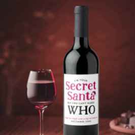 Leuk geheim Santa Rood en Wit Pet Modern script Wijn Etiket