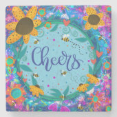 Leuk gejuich Floral Whimsical Bumblebee Stenen Onderzetter (Voorkant)