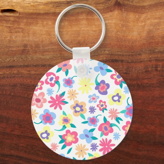 Leuk gekleurd lentebloemenpatroon sleutelhanger (Voorkant)