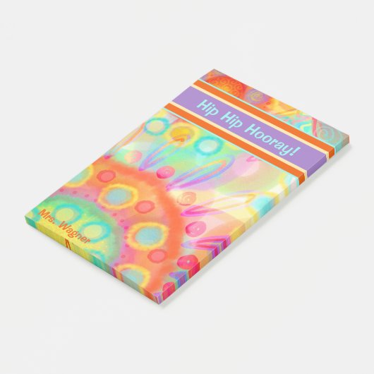 Leuk gekleurde ‘Hip Hoera’ gepersonaliseerde leraa Post-it® Notes (Schuin)