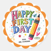 Leuk Gelukkig Eerste Dag van School Potlood Ronde Sticker (Voorkant)