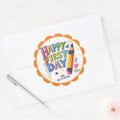 Leuk Gelukkig Eerste Dag van School Potlood Ronde Sticker (Envelop)