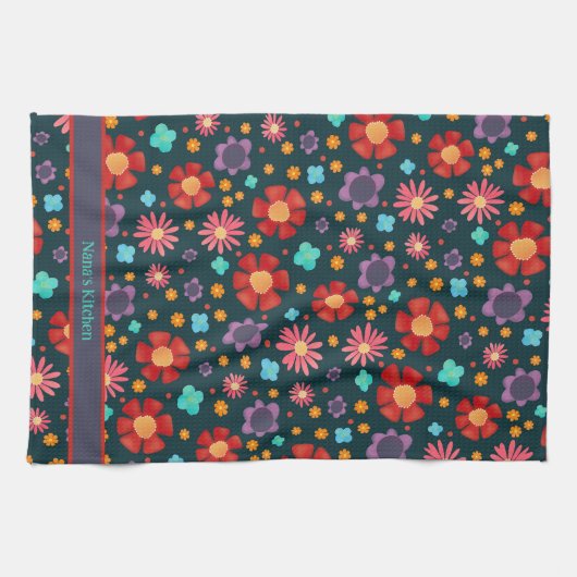 Leuk Gelukkig Kleurrijk Bloemen Aangepaste Naam St Theedoek (Horizontaal)