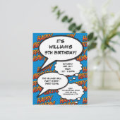 Leuk Gelukkig Verjaardagsfeestje Modern Blauw Comi Uitnodiging Briefkaart (Staand voorkant)