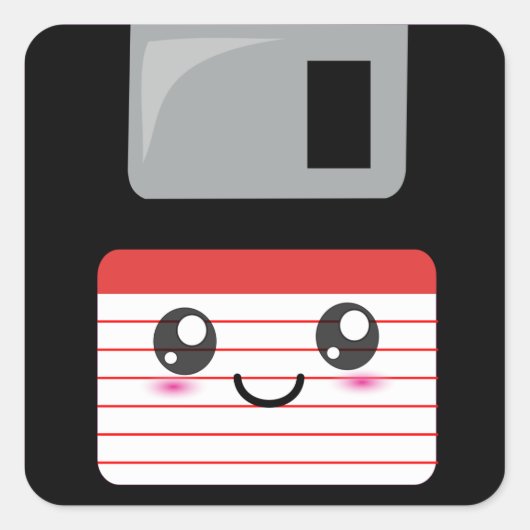 Leuk/Gelukkige Diskette Kawaii Vierkante Sticker (Voorkant)