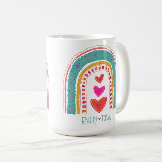 Leuk Geniet vandaag Leuke Regenboog Inspirivity Koffiemok (Voorkant rechts)