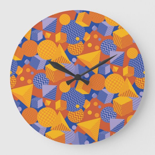 Leuk geometrisch Oranje violette patroon Grote Klok (Voorkant)