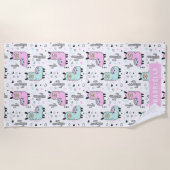 Leuk gepersonaliseerd blauw & roze lama strandlaken (Voorkant)