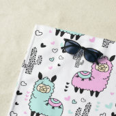 Leuk gepersonaliseerd blauw & roze lama strandlaken (In situ)