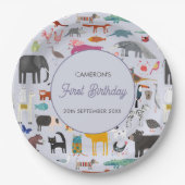 Leuk Gepersonaliseerd Dier Eerste 1e Verjaardag Papieren Bordje (Voorkant)