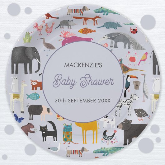 Leuk gepersonaliseerd dierlijk Baby shower Papieren Bordje