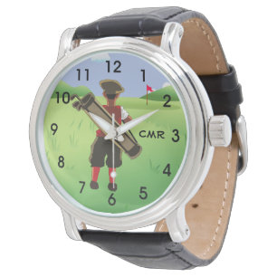 Leuk Gepersonaliseerd monogram Golfer op golfbaan Horloge