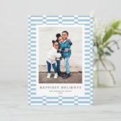 Leuk geruit  Kleur 1 Foto LT BLAUW Feestdagenkaart (Staand voorkant)