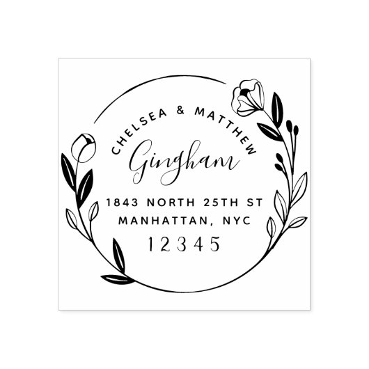 Leuk getrouwd paar bloemenkrans retour adres rubberstempel (Afrduk)