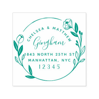 Leuk getrouwd paar bloemenkrans retour adres zelfinktende stempel