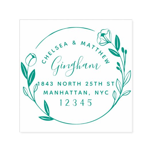 Leuk getrouwd paar bloemenkrans retour adres  zelfinktende stempel (Design)