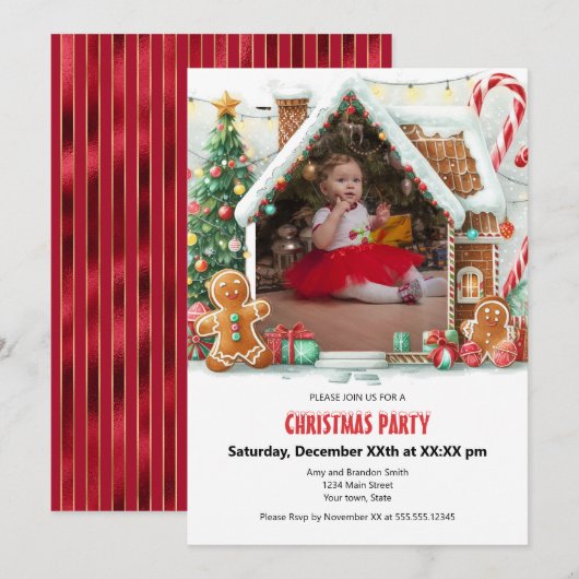 Leuk Gingerbread House Kerstfeest | Uw foto Feestdagenkaart (Voorkant / Achterkant)