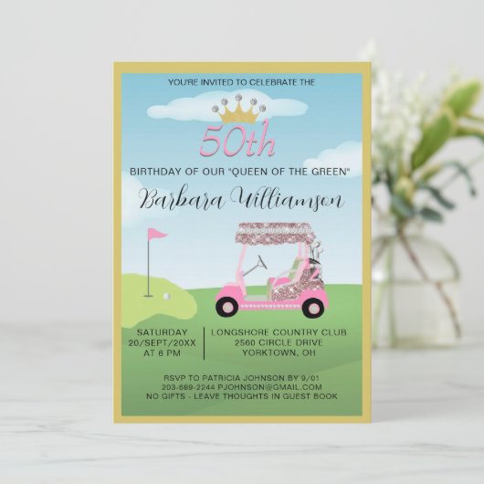 Leuk Glam Vijftig Dame Golfer 50ste Verjaardagsfee Kaart (Staand voorkant)