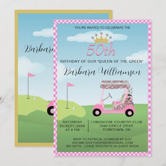 Leuk Glam Vijftig Dame Golfer 50ste Verjaardagsfee Kaart (Voorkant / Achterkant)