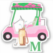 Leuk Golf Gal Roze Winkelwagen Clubs Monogram Sticker (Voorkant)