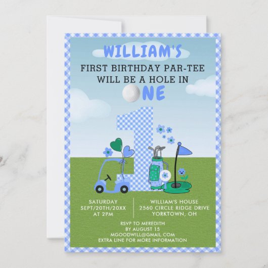 Leuk golfgat in één blauw 1e verjaardag Par-T-shir Kaart (Voorkant)
