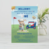 Leuk golfgat in One Boy 1st Birthday Par-T-shirt Kaart (Staand voorkant)