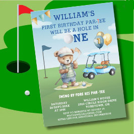 Leuk golfgat in One Boy 1st Birthday Par-T-shirt Kaart