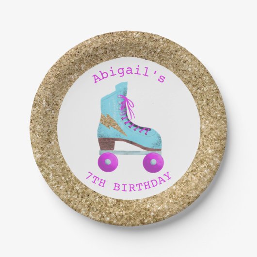 Leuk Goud Glitter Roller Schaatsen Verjaardagsfees Papieren Bordje (Voorkant)