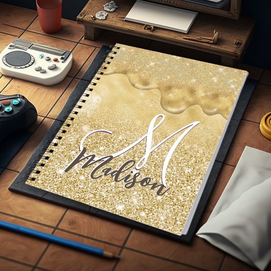 Leuk gouden ombre glitter druppels monogram notitieboek