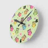 Leuk grappig trendy uilen en bloemenpatroon ronde klok (Hoek)