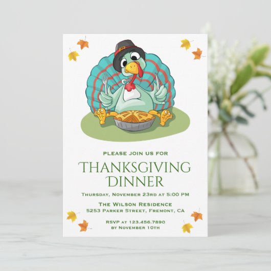 Leuk Grappig Turkije Thanksgiving Diner Party Invi Kaart (Staand voorkant)