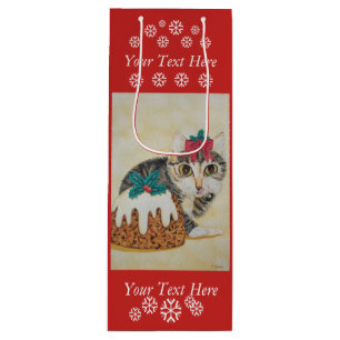 leuk grijs gestreepte katkatje die pootKerstmis Wijn Cadeautas