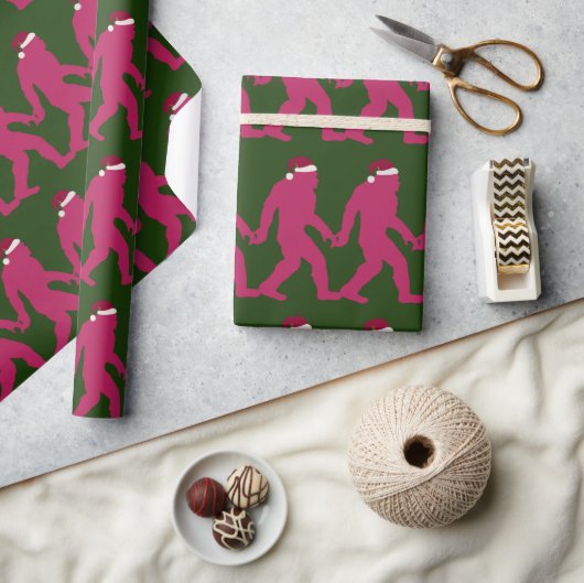 Leuk & grillig Bigfoot Santa in Groen & Hot Pink Cadeaupapier (Crafts)