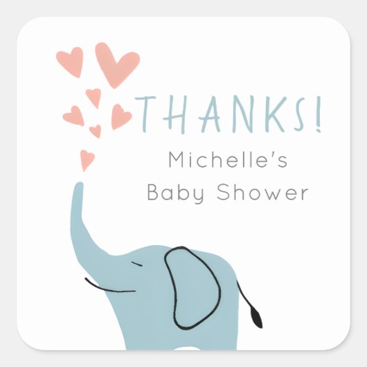 Leuk grillig blauw olifant Baby shower Vierkante Sticker (Voorkant)