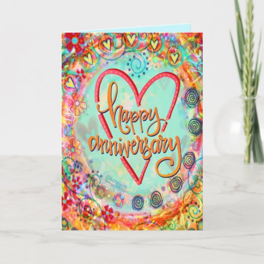 Leuk grillig bloemig gelukkig Jubileum Kaart (Voorkant)