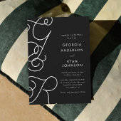 Leuk grillig script monogram zwart wit bruiloft kaart